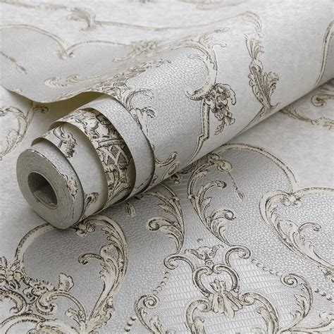Gold Grey White Textured Luxury Damask Wallpaper 3d For Living Room