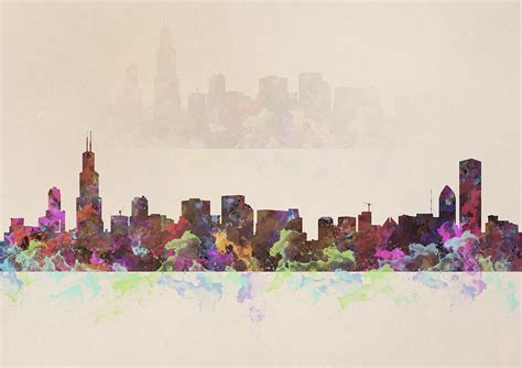 Chicago Skyline Watercolor Painting Painting By Georgeta Blanaru Pixels