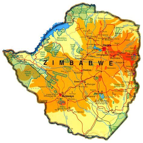 Physical map of zimbabwe showing major cities, terrain, national parks, rivers, and surrounding countries with international borders and outline maps. 302 Found