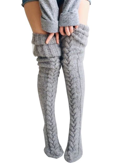 Listenwind Women Winter Warm Knit Cable Long Socks Stockings Casual