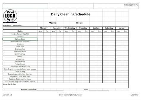 Daily Cleaning Schedule Haccp Log Etsy Australia