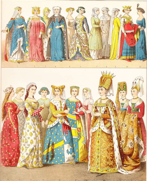 French Women Clothing Middle Ages Chromolitograph Traditional