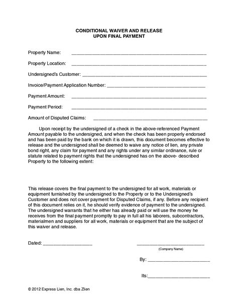 Conditional Final Lien Waiver Form