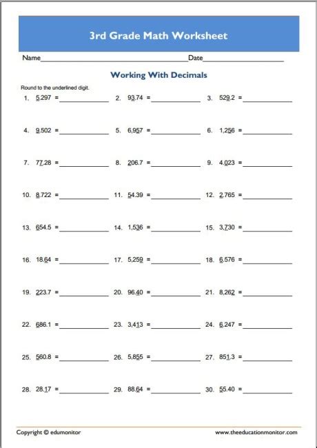 Here you will find a wide variety of free worksheets. Printable 3rd Grade Math Worksheets pdf - EduMonitor