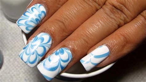 Blue And White Water Marble Nail Art Tutorial Youtube