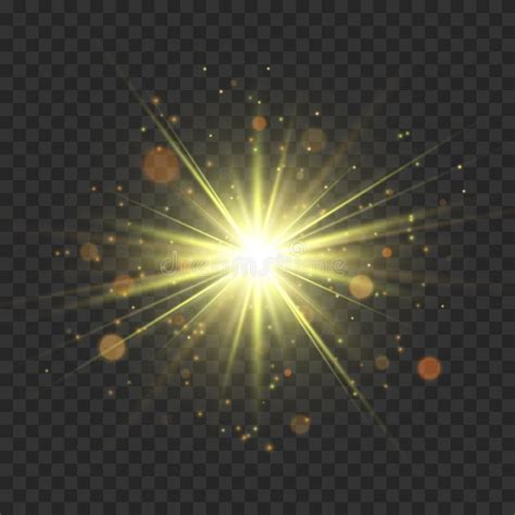 Gold Glitter Star Burst With Sparkles Vector Glow Light Effect Stock