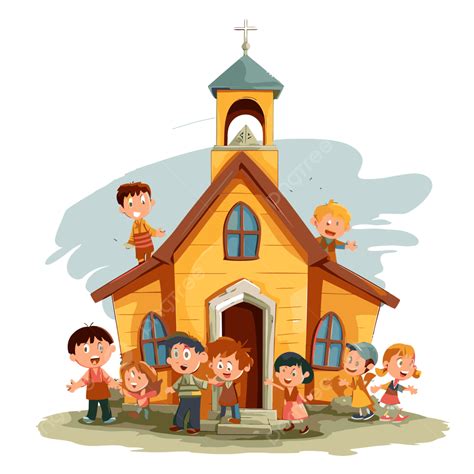 Gereja Anak Anak Vektor Stiker Clipart Anak Anak Berdiri Di Luar