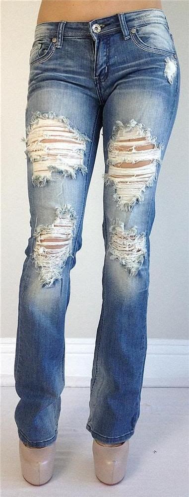 New With Tags Machine Jeans Ripped Distressed Destroyed Bootcut Women Clothing Shoes