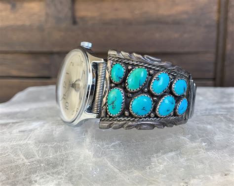 Sterling Silver Turquoise Watch Band By Wilford Nez Vintage Etsy