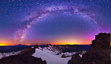 Nature Winter Mountain Milky Way Snowy Peak Landscape
