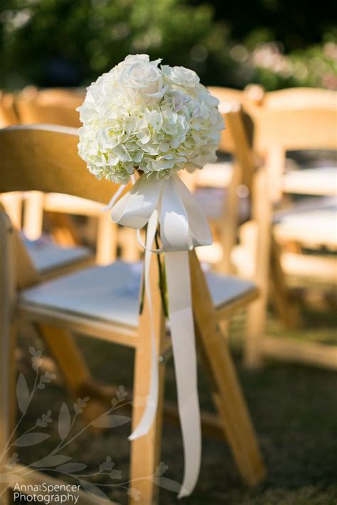 Simple White Hydrangea Wedding Aisle Chair Floral Arrangement
