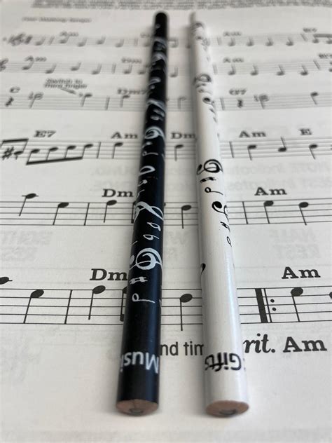 Music Notes Pencils Pack Of 2 Black White By The Music Ts Company