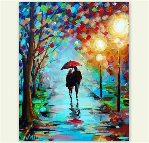 Couple With Umbrella Original Romantic Acrylic Painting Etsy