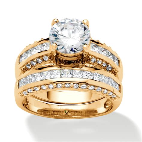2 Piece 286 Tcw Round Cubic Zirconia Bridal Ring Set In 18k Gold Over