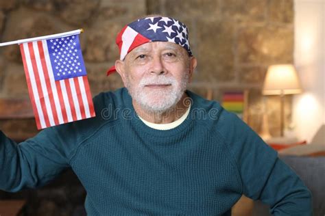 Elder American Citizen Waving The National Flag Stock Photo Image Of