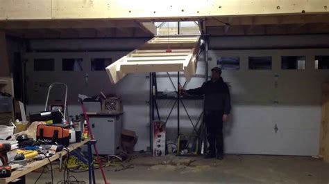 Electric Hoist Operated Garage Loft Stairs Youtube