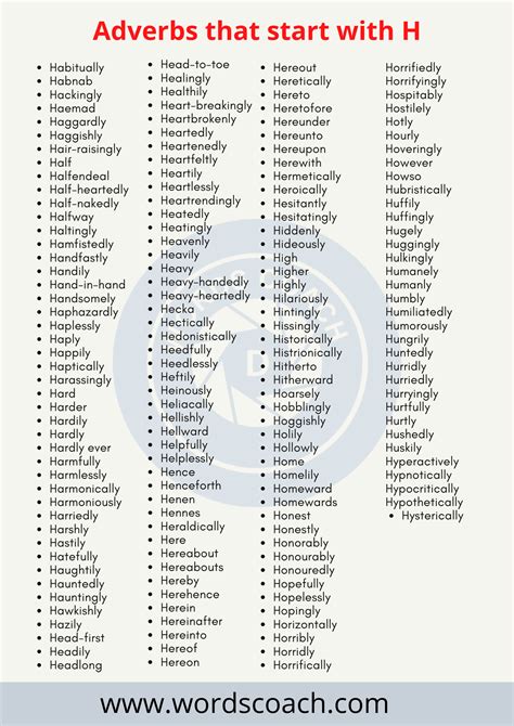 Adverbs That Start With H Word Coach H Words Adverbs Words