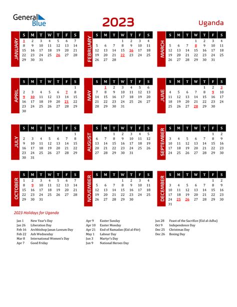 2023 Uganda Calendar With Holidays