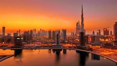 Hd Wallpaper Dubai City Lights 8k Uae Downtown Water United Arab