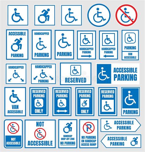 Accesible Parking Signs Disabled People Parking Icons Stock Vector