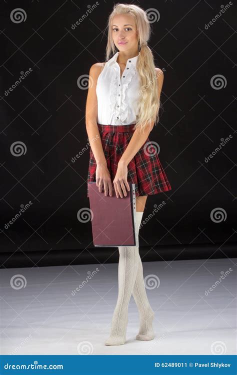 Lovely Girl In Plaid Short Skirt Stock Image Image Of Folder Blond 62489011