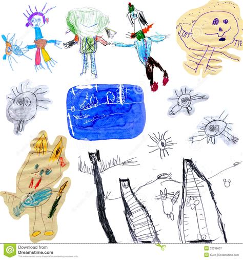 Children's scribbles stock illustration. Illustration of flower - 32336607