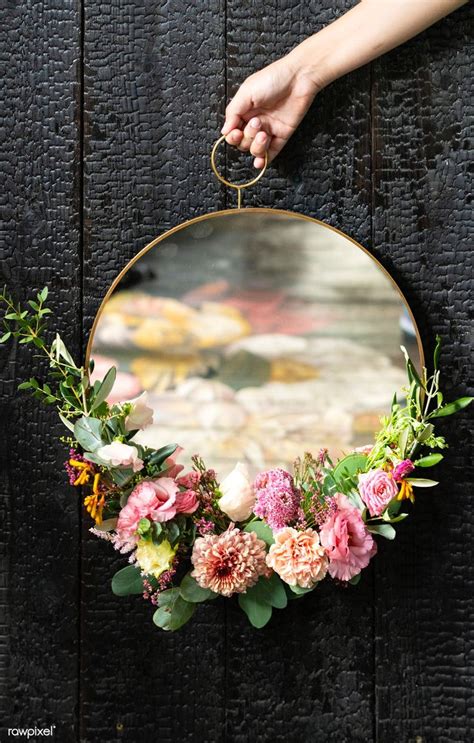 Download Premium Photo Of Cute Round Mirror Decorated With Flowers