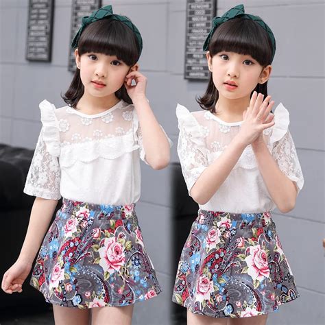 3 13y Girls Clothes Sets Summer Two Piece Blouse Skirts 2018 Fashion O