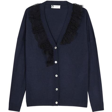 Maybe you would like to learn more about one of these? Lanvin Navy Lace-trimmed Wool Blend Cardigan - Size S (77,060 PHP) liked on Polyvore featuring ...