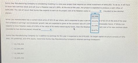 Solved Sunny Day Manufacturing Company Is Considering