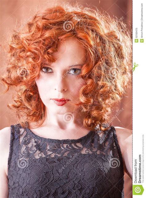 Portrait Of Beautiful Woman With Long Curly Red Stock Photo Image Of