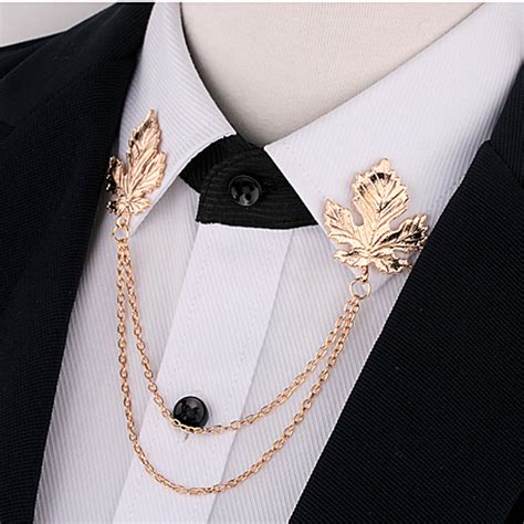 Silvergold Chain Tassels Suit Brooch Lapel Pin Neck Collar Tip Mens