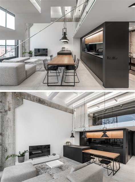 A Modern Loft Interior With A Monochrome And Wood Material Palette In Kaunas Lithuania