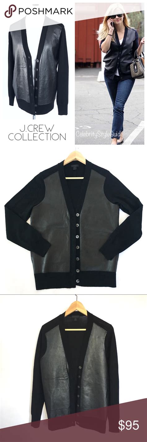 Jcrew Collection Black Leather Cardigan Sweater Jcrew Collection