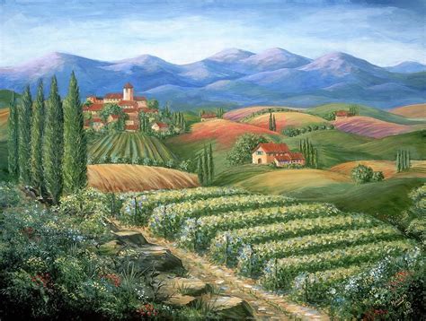 Tuscan Vineyard And Village By Marilyn Dunlap Tuscany Landscape