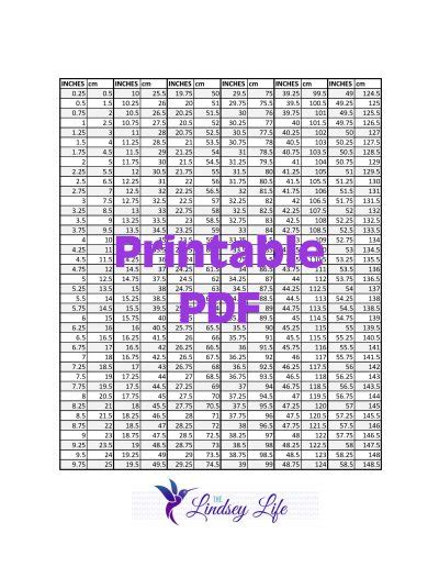Printable Converting Inches To Centimeters The Lindsey Life