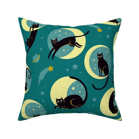 Moonlight Cats In Teal Sky Fabric Spoonflower