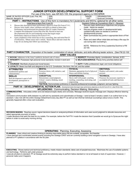 Army Oer Oer Support Form Example Army Military