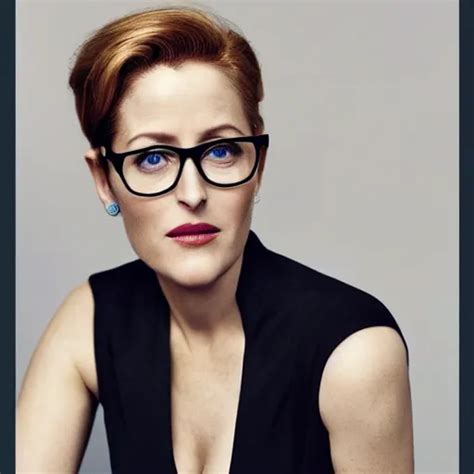 Krea Photo Of A Gorgeous Gillian Anderson Pixie Cut Hairstyle Nerdy Glasses By Mario Testino