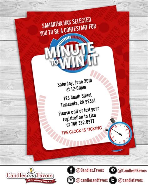Minute To Win It Birthday Party Invitation Professionally Printed Or