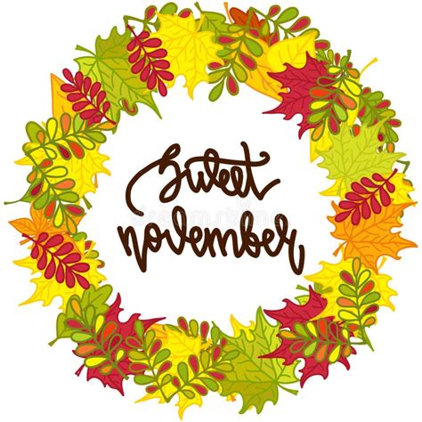 Round Frame Of Colorful Autumn Leaves And Hand Written Lettering Sweet