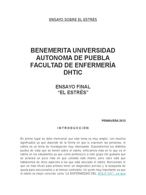 Ensayo Sobre El EstrÉs Estrés Biología Autosuperación