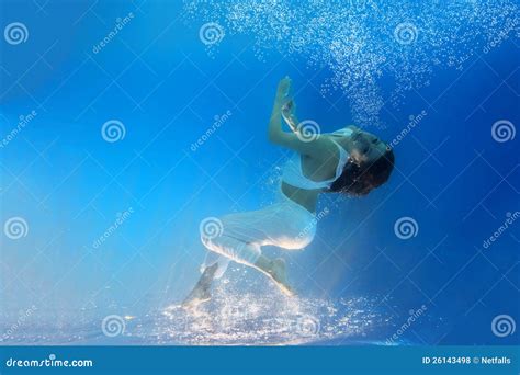 Woman Wearing A White Dress Underwater Stock Photo Image Of Sport