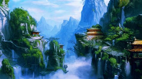 Wallpaper 1920x1080 Px Art Asian Buildings Castles Fantasy Fog