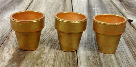 Tiny Gold Terra Cotta Pots Set Of Three Gold Leaf
