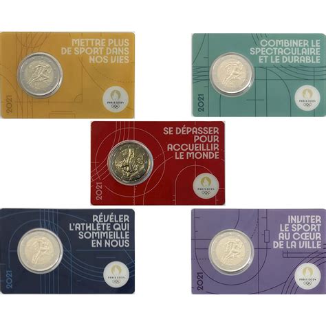 2 Euro Francia 2021 Giochi Olimpici Di Parigi 2024 Tutte 5 Le Coincard