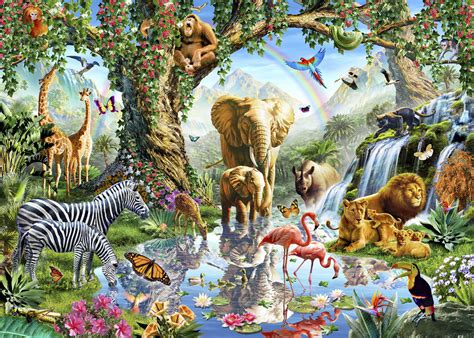 Jungle Lake With Wild Animals Wall Mural And Photo