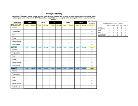 Slimming World Food Diary Spreadsheet Printable Spreadshee Free