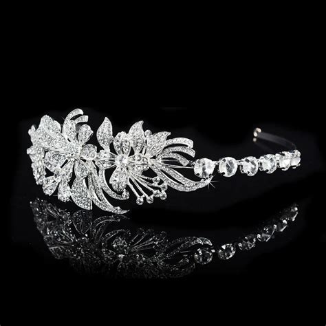 Luxury Sparkly Silver Crystal Wedding Tiara Headbands Leaf Flower