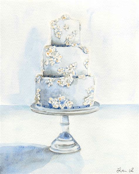 Light Blue Wedding Cake With Flowers Original Watercolor
